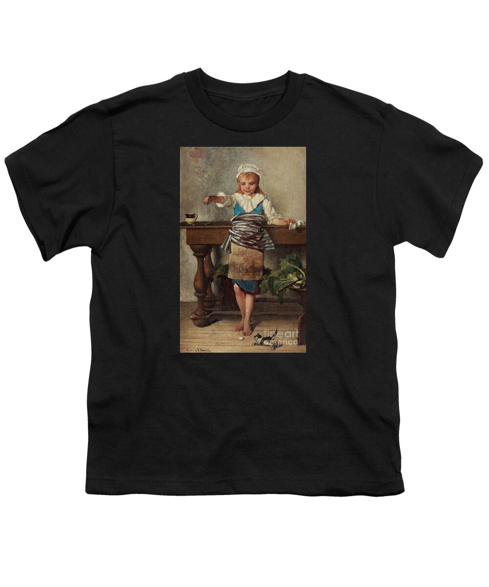 Emma Ekwall Youth T-Shirt featuring the painting Girl With Kitten by Celestial Images