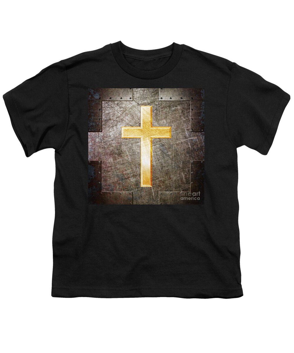 Cross Youth T-Shirt featuring the digital art Gold and Silver by Fred Ber