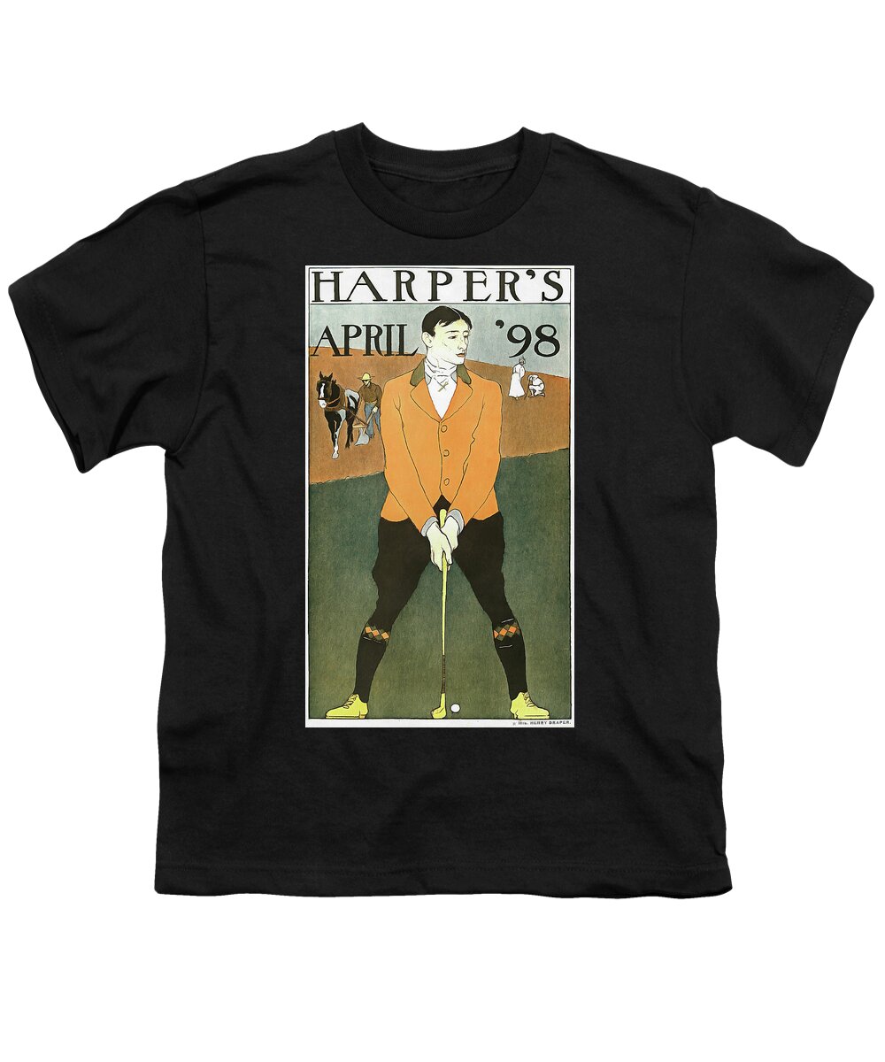 Golf Youth T-Shirt featuring the painting Golf poster Harpers April 1898 by Matthias Hauser