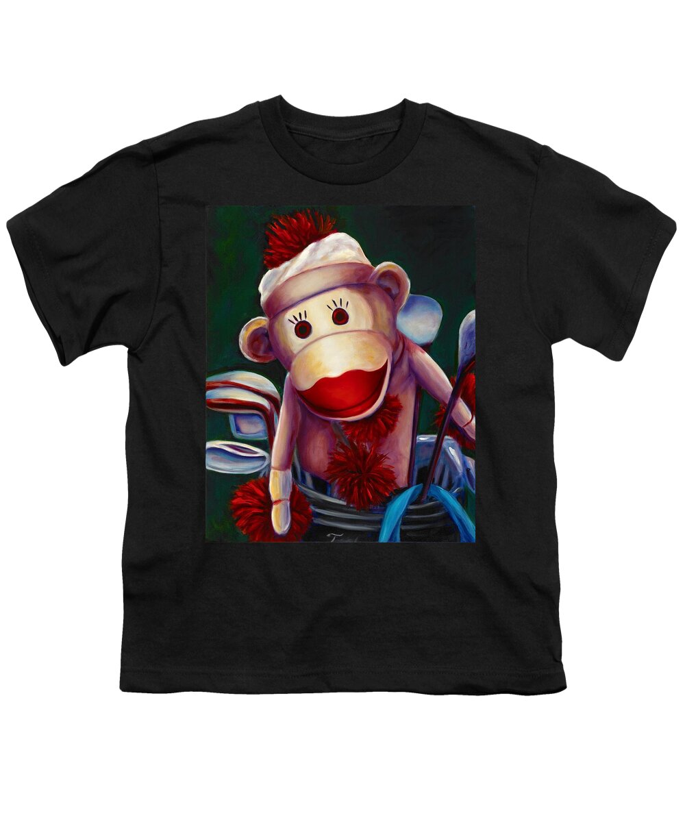 Monkey Youth T-Shirt featuring the painting Golfer Sock Monkey by Shannon Grissom