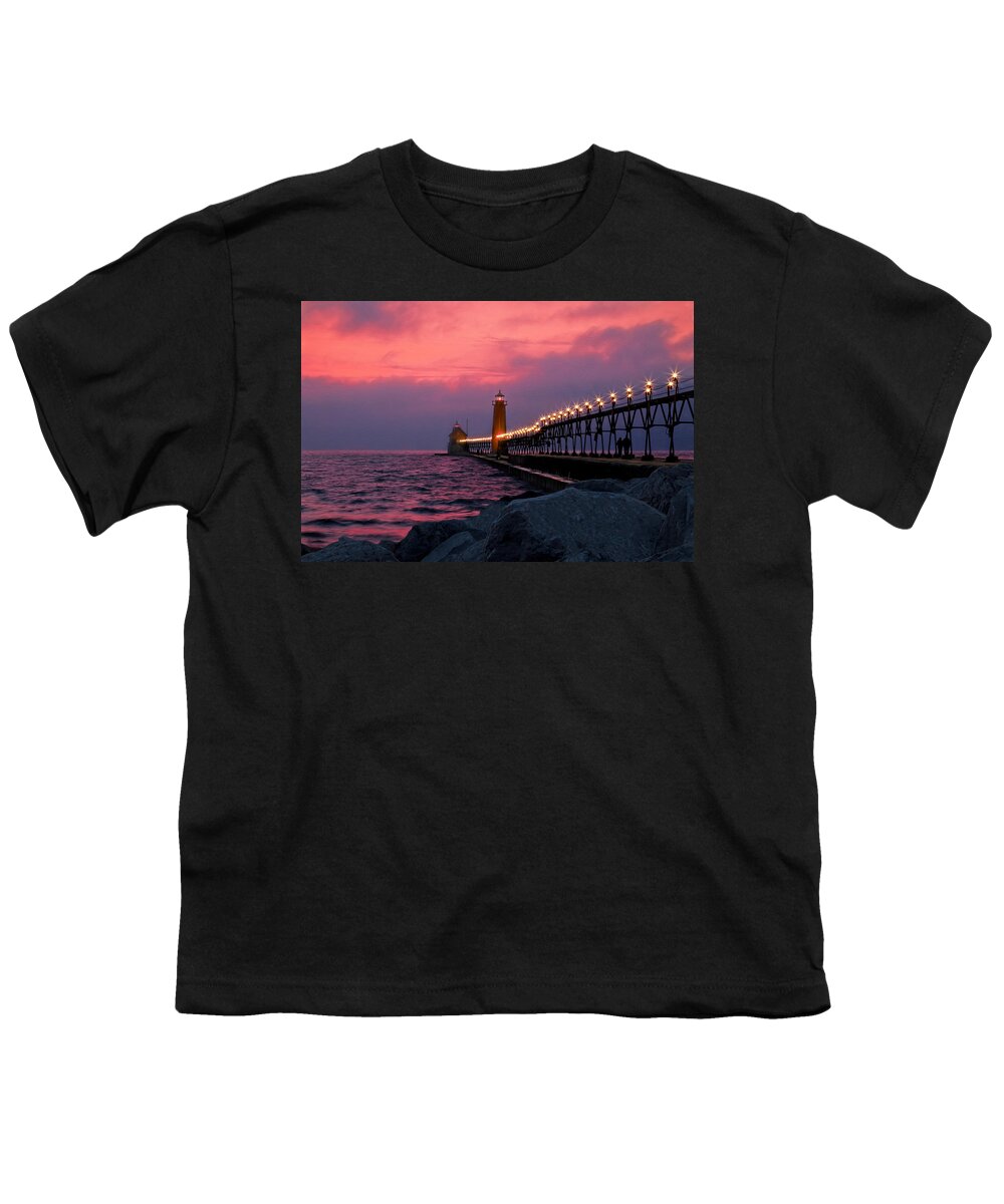 Grand Haven Youth T-Shirt featuring the photograph Grand Haven Sunset by Susan Rissi Tregoning