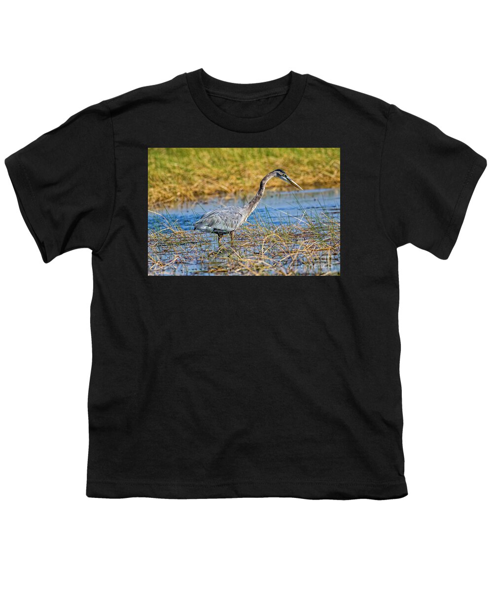 Herons Youth T-Shirt featuring the photograph Great Blue Heron On The Hunt by DB Hayes