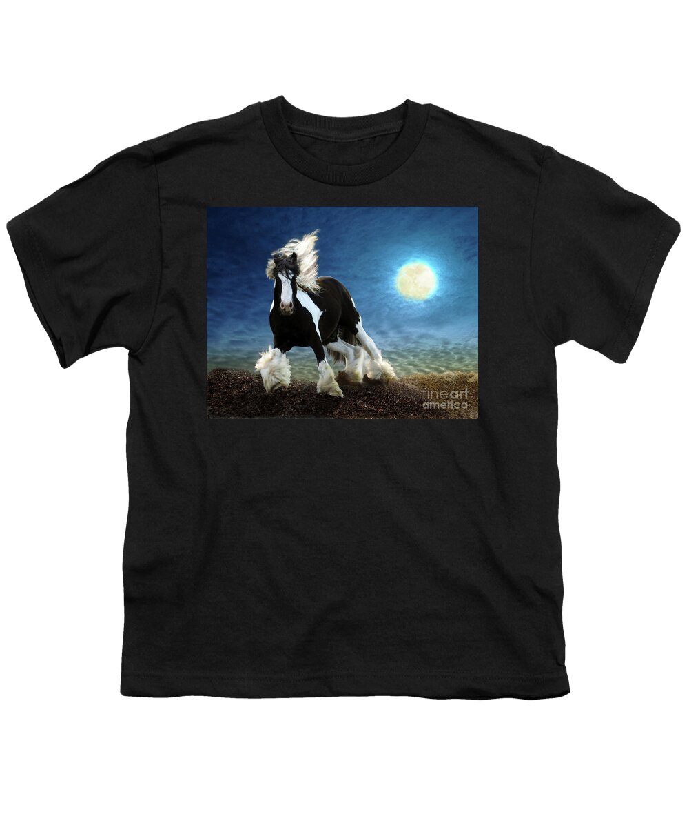 Gypsy Vanner Youth T-Shirt featuring the digital art Gypsy Moon by Melinda Hughes-Berland
