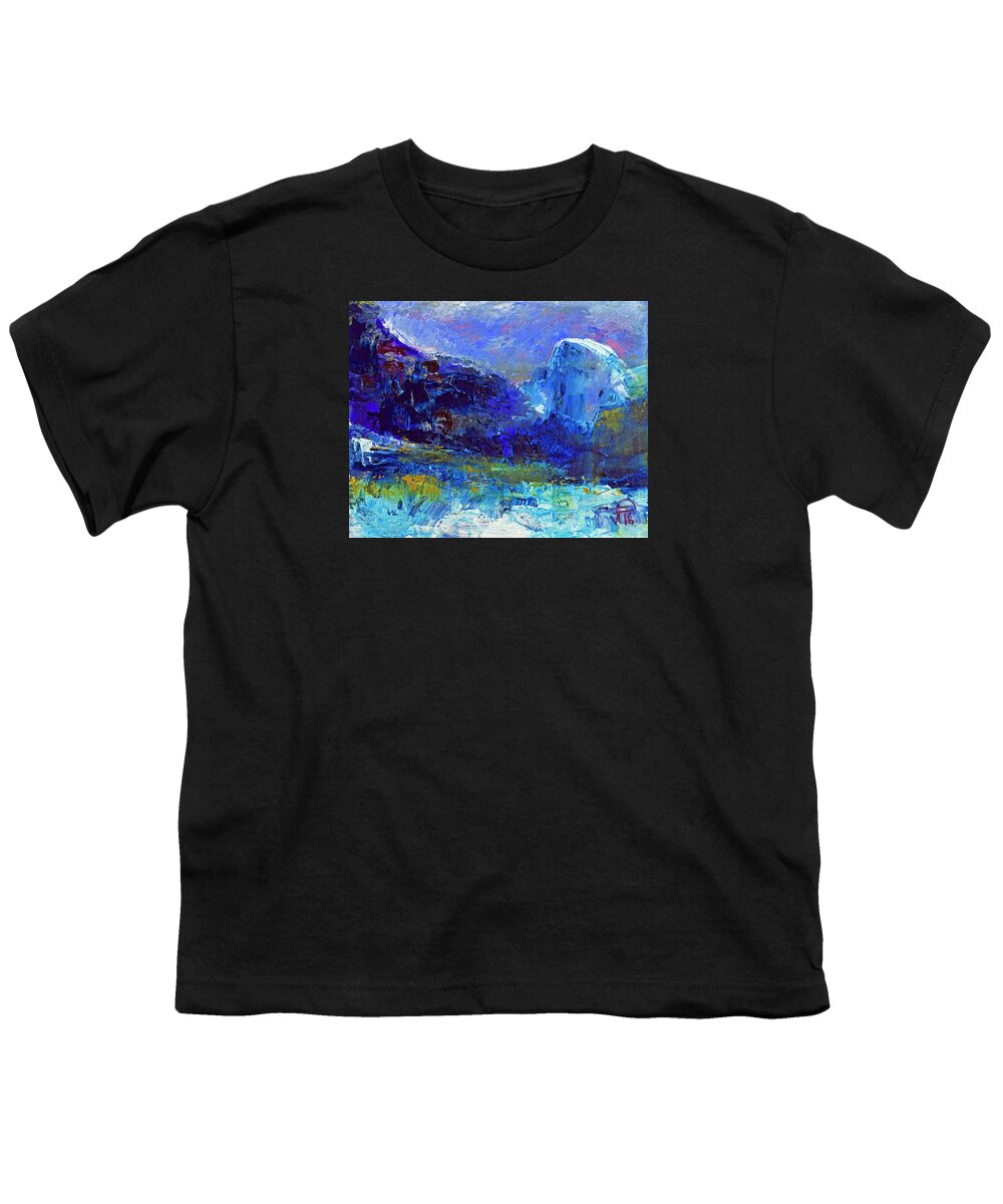 Half Dome Youth T-Shirt featuring the painting Half Dome Winter by Walter Fahmy