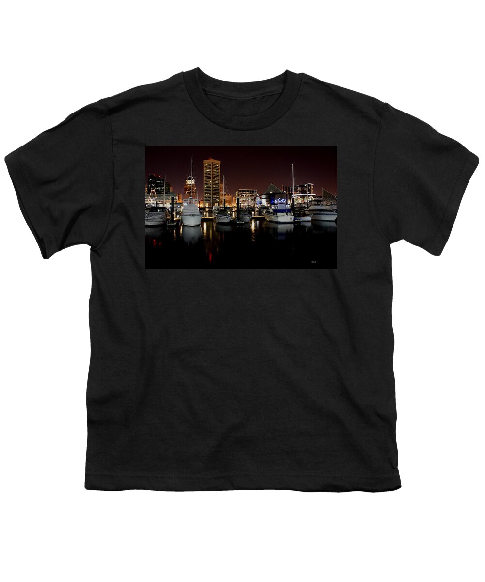 Harbor Youth T-Shirt featuring the photograph Harbor Nights - Trade Center in Focus by Ronald Reid