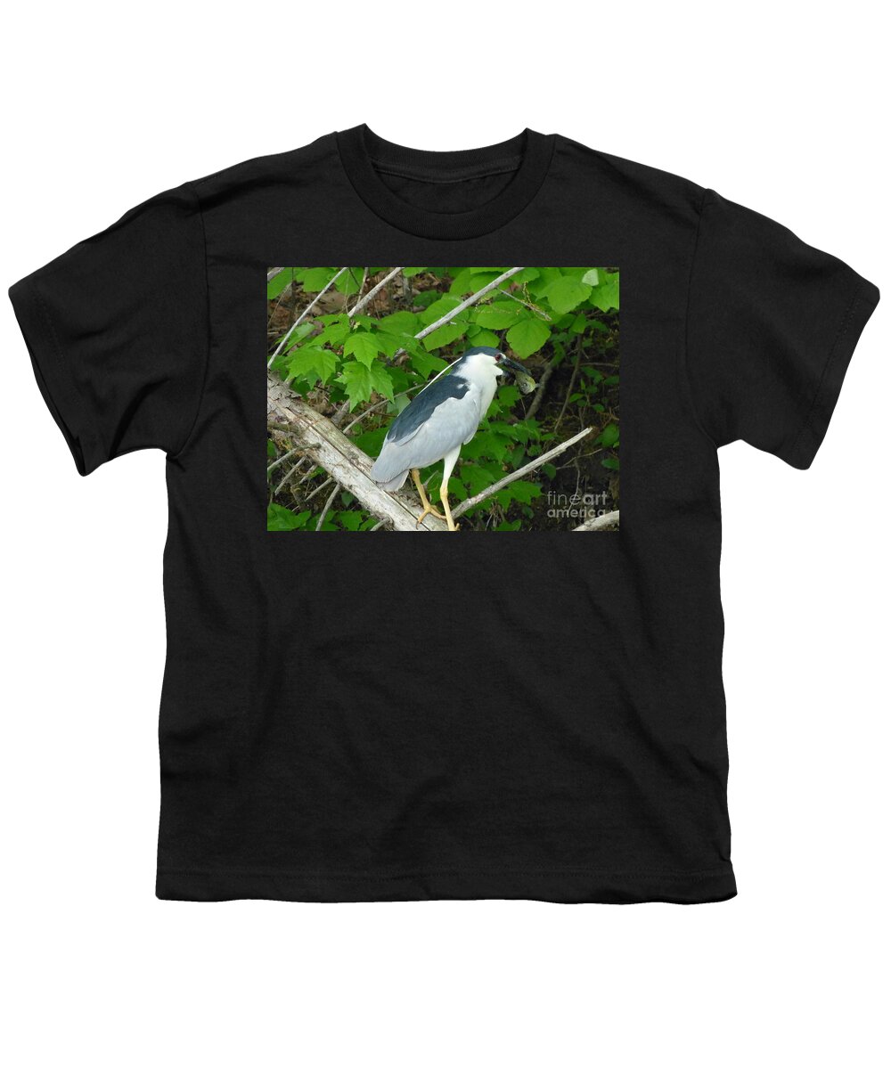 Black Youth T-Shirt featuring the photograph Heron with Dinner by Donald C Morgan