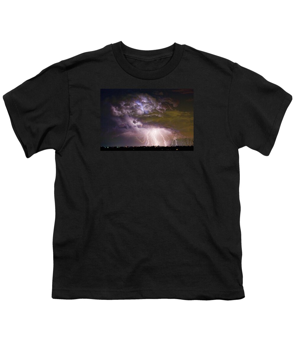 Colorado Lightning Youth T-Shirt featuring the photograph Highway 52 Storm Cell - Two and half Minutes Lightning Strikes by James BO Insogna