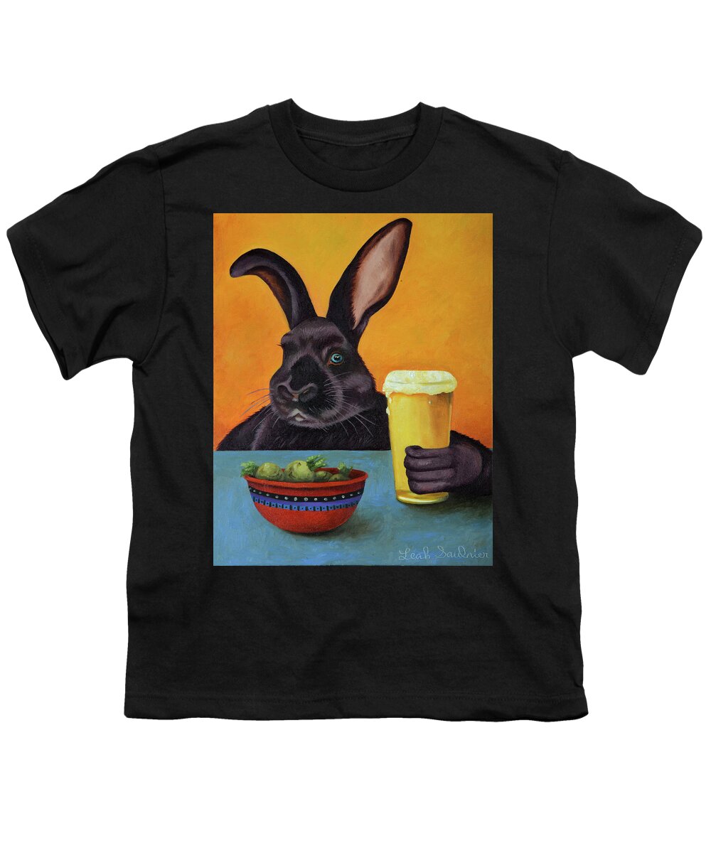 Rabbit Youth T-Shirt featuring the painting Hoppy Hour by Leah Saulnier The Painting Maniac