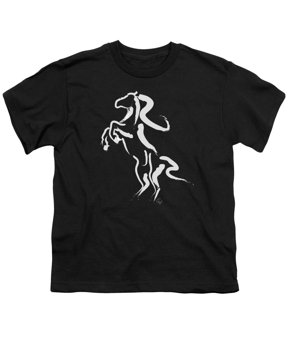 Horse Rising Youth T-Shirt featuring the painting Horse -black and white beauty by Go Van Kampen