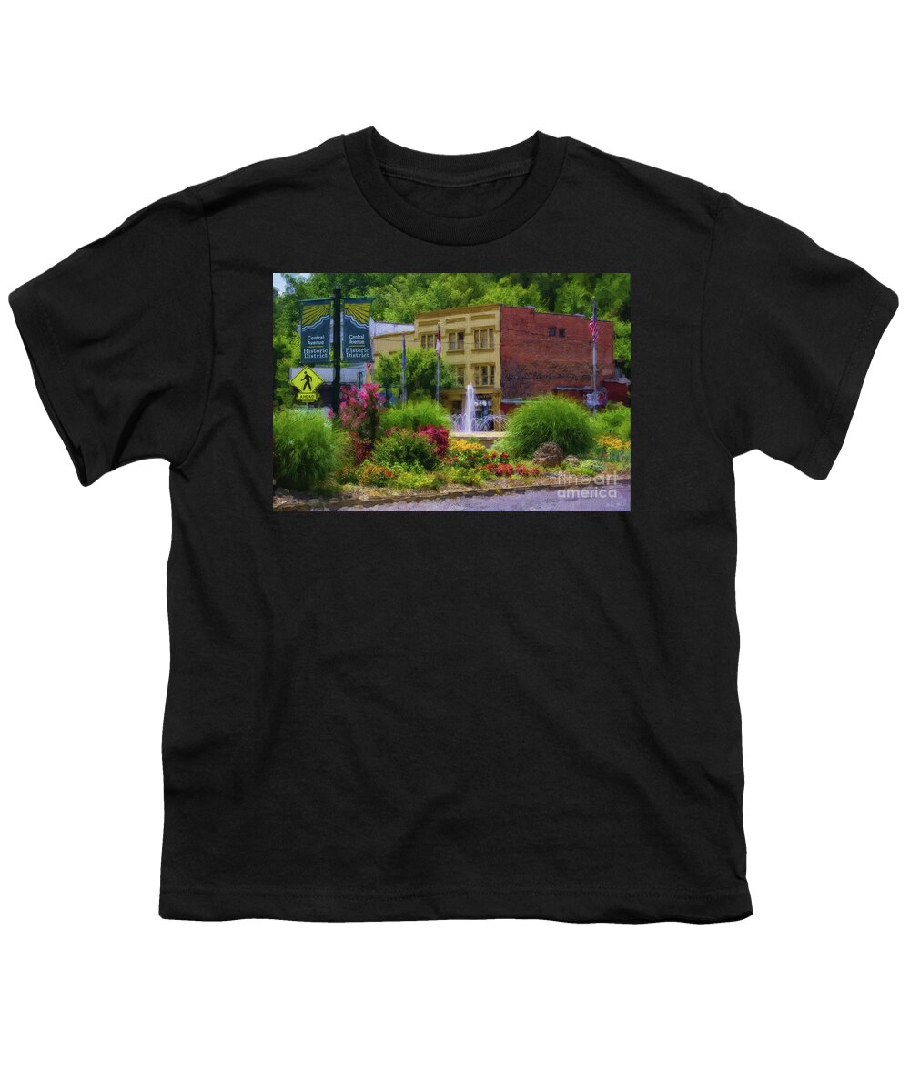 Hot Springs Youth T-Shirt featuring the mixed media Hot Springs Roundabout Painterly by Jennifer White