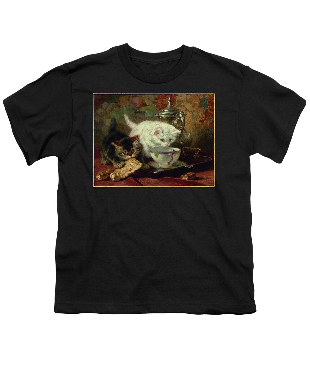 Henriette Ronner-knip (dutch Youth T-Shirt featuring the painting Hot tea by MotionAge Designs