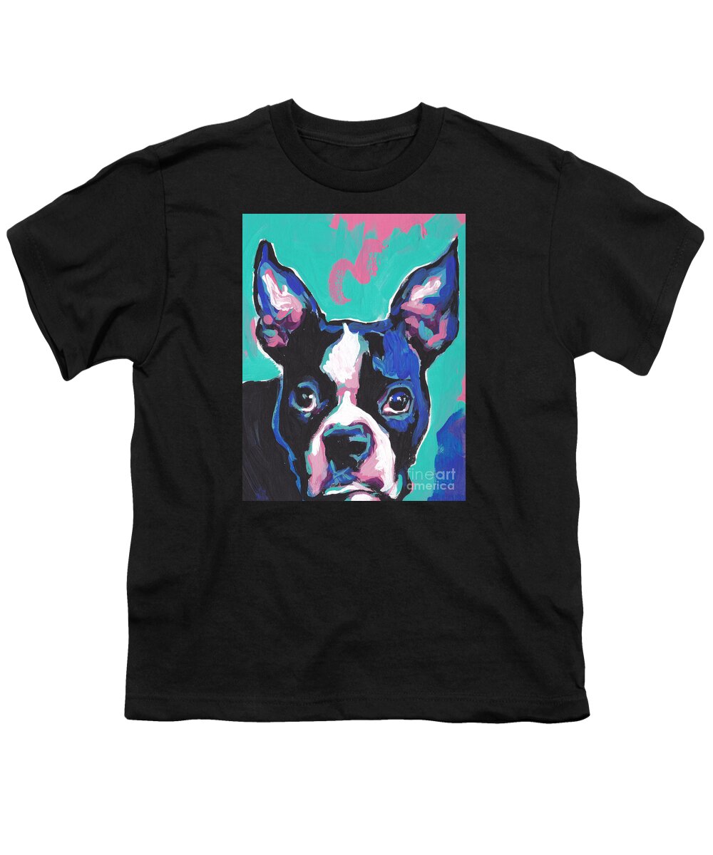 Boston Terrier Youth T-Shirt featuring the painting I'm The Boss...ton by Lea S