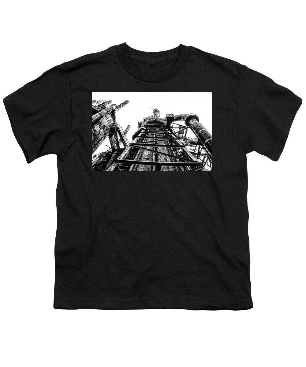 Industrial Youth T-Shirt featuring the photograph Industrial Age - Bethlehem Steel in Black and White by Bill Cannon