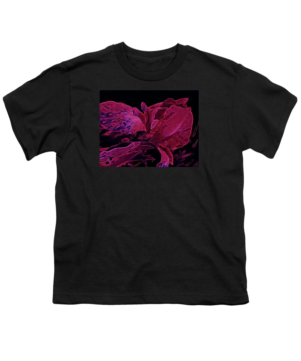 Iris Youth T-Shirt featuring the photograph Iris Deep Red Glow by Lynda Lehmann