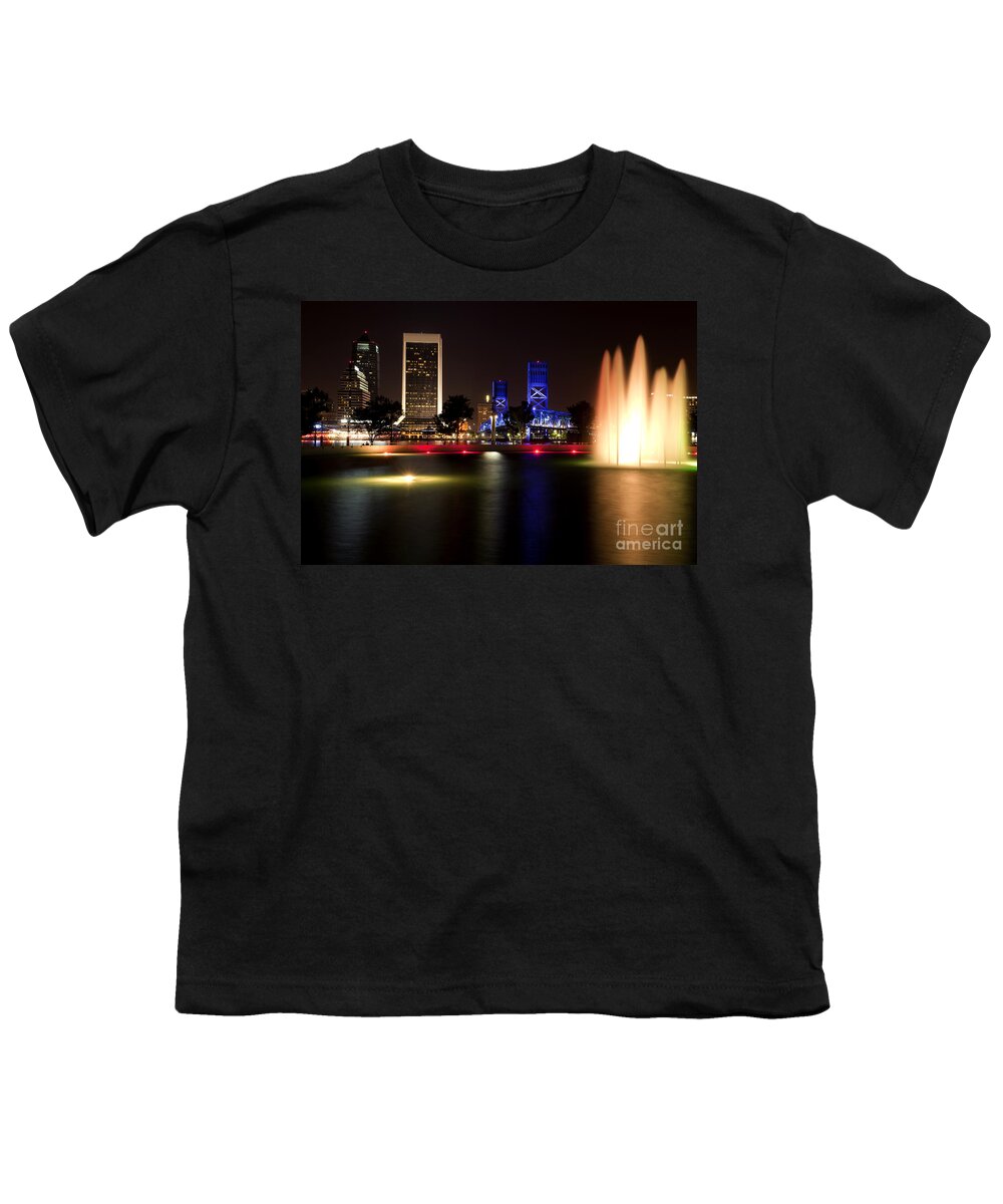 St Johns River Youth T-Shirt featuring the photograph Jacksonville Florida - night by Anthony Totah