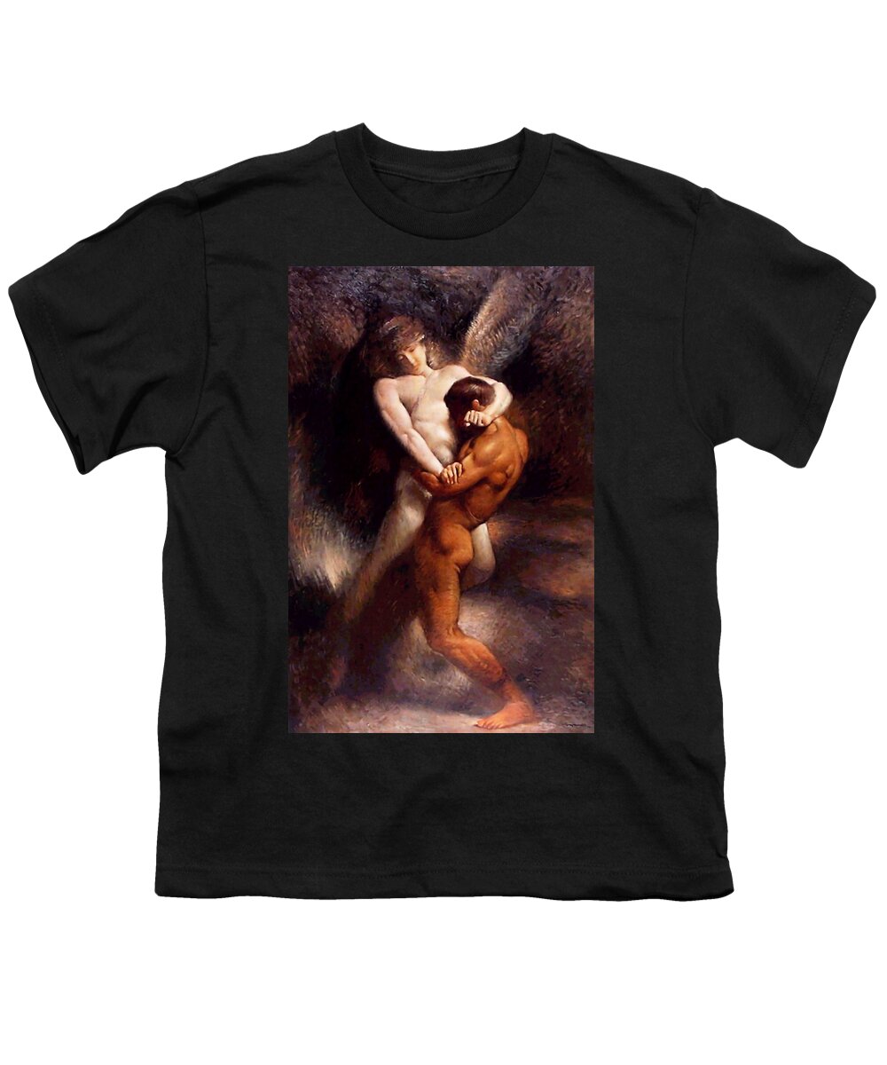 Jacob Youth T-Shirt featuring the painting Jacob earns his name by Leon Bonnat