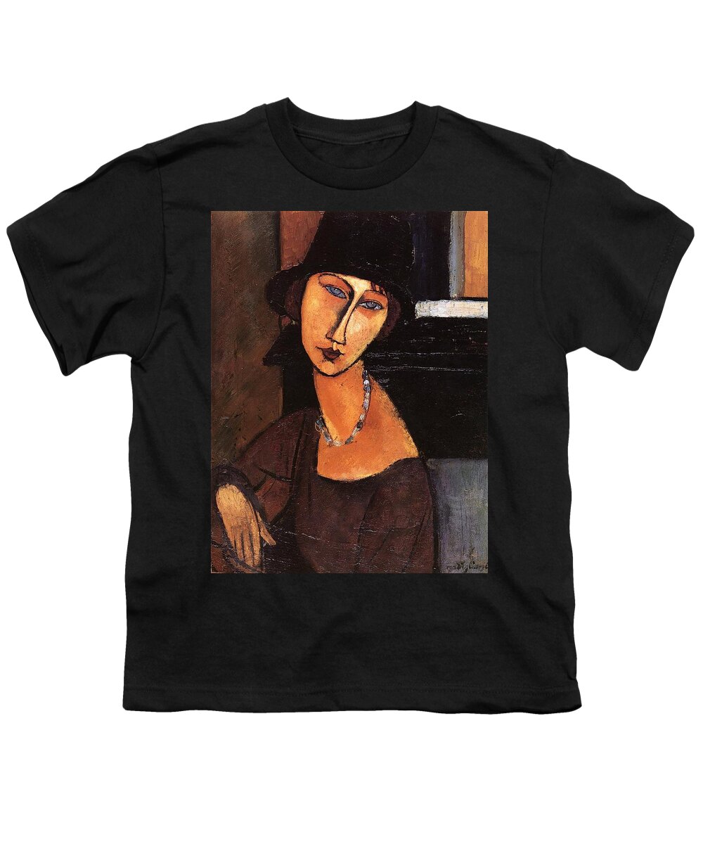 Amedeo Modigliani Youth T-Shirt featuring the painting Jeanne Hebuterne With Hat And Necklace by Amedeo Modigliani