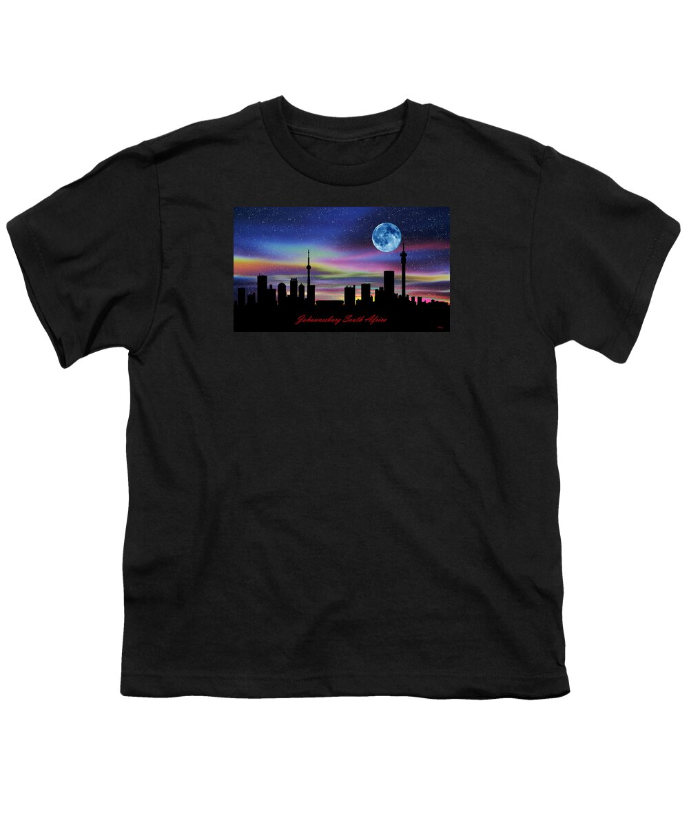 Skyline Youth T-Shirt featuring the digital art Johannesburg South Africa Twilight Skyline by Gregory Murray