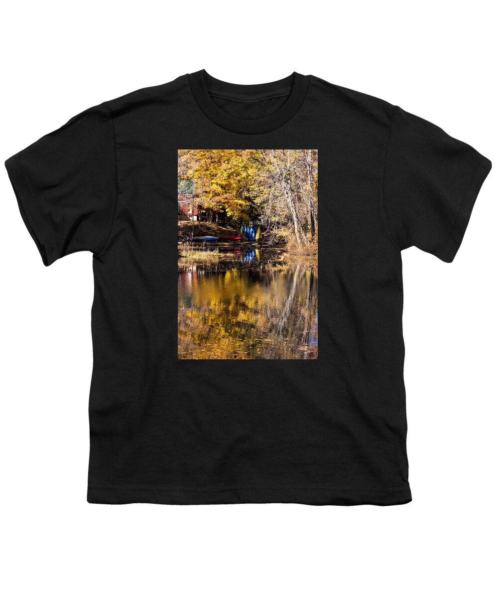 He Brattleboro Retreat Meadows Youth T-Shirt featuring the photograph Kayaks In Autumn by Tom Singleton
