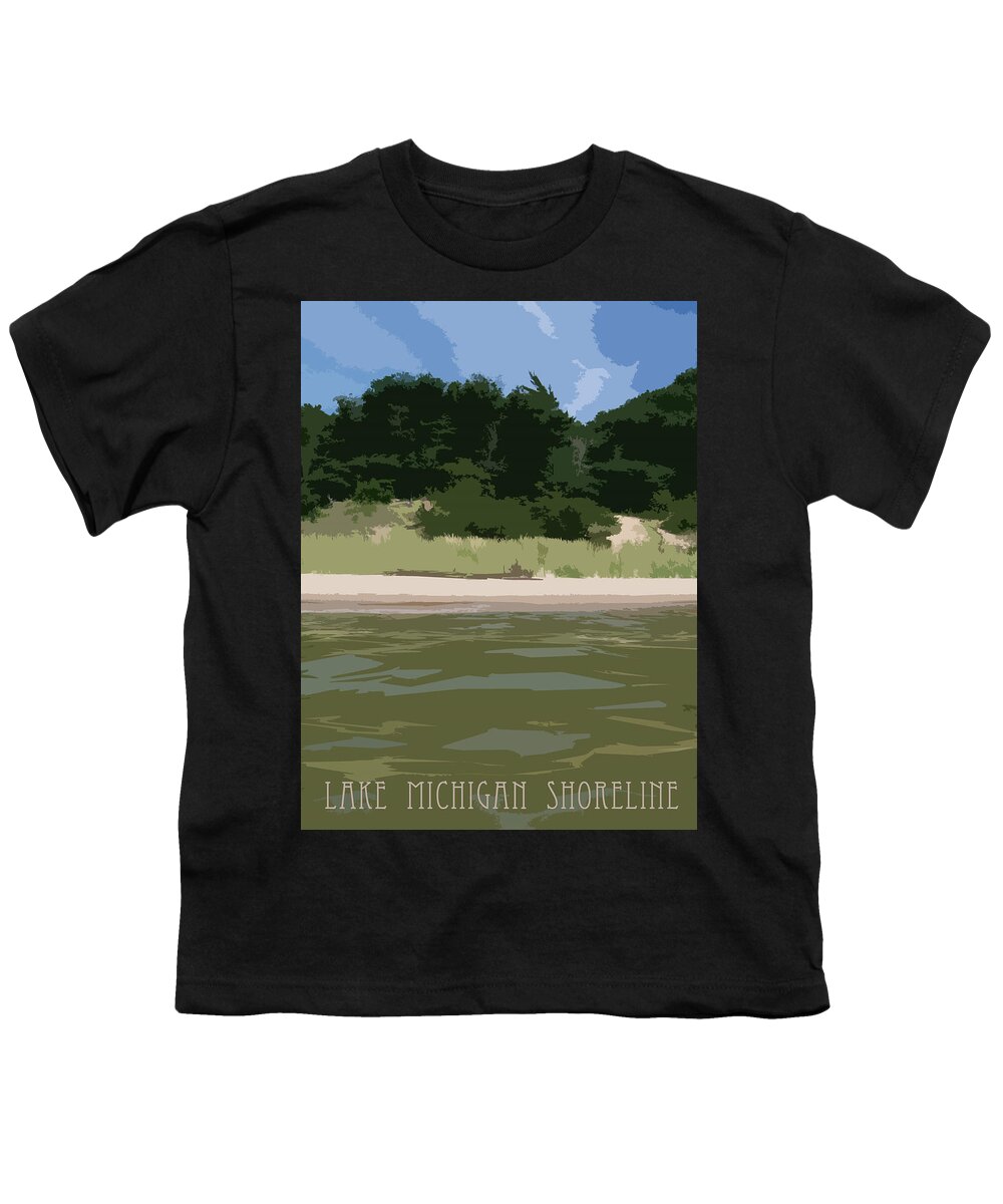 Beach Youth T-Shirt featuring the digital art Lake Michigan Shoreline - Beach by Michelle Calkins