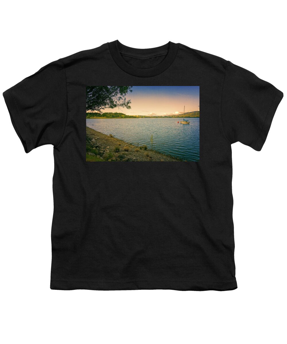 Joan Carroll Youth T-Shirt featuring the photograph Lake Te Anau New Zealand Morning by Joan Carroll