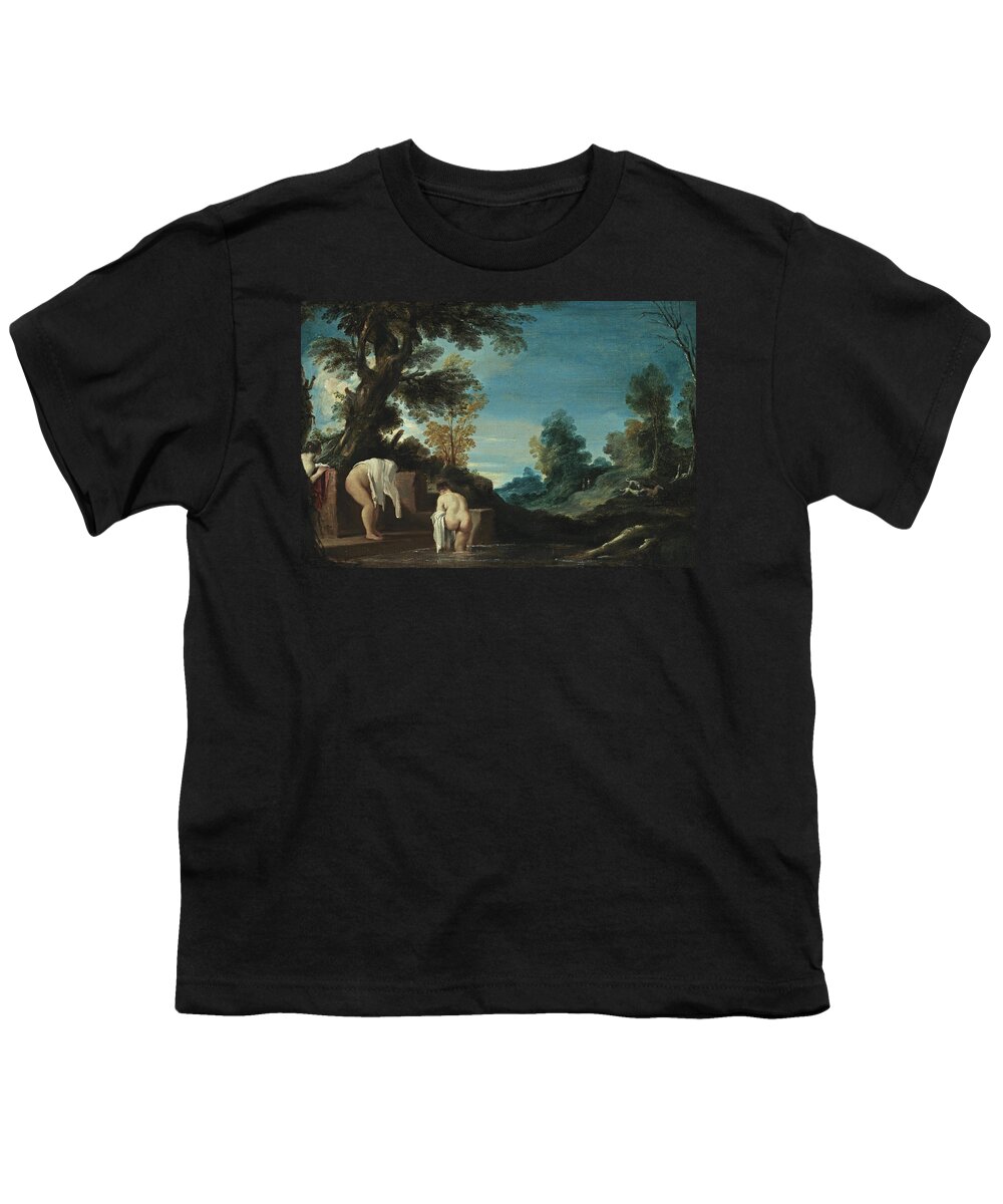 Guercino Youth T-Shirt featuring the painting Landscape with Bathing Women by Guercino