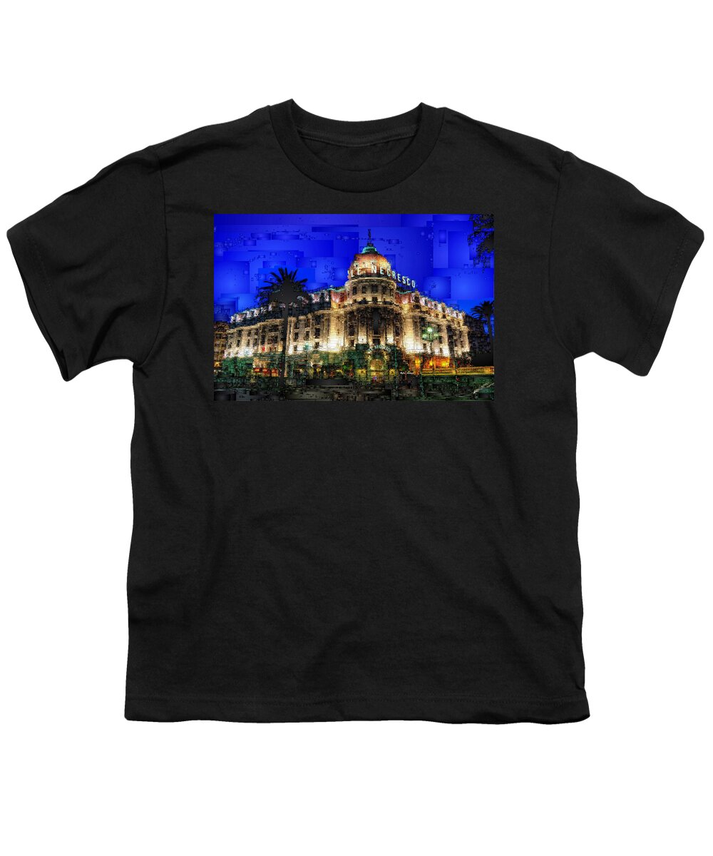 Rafael Salazar Youth T-Shirt featuring the digital art Le Negresco Hotel in Nice France by Rafael Salazar