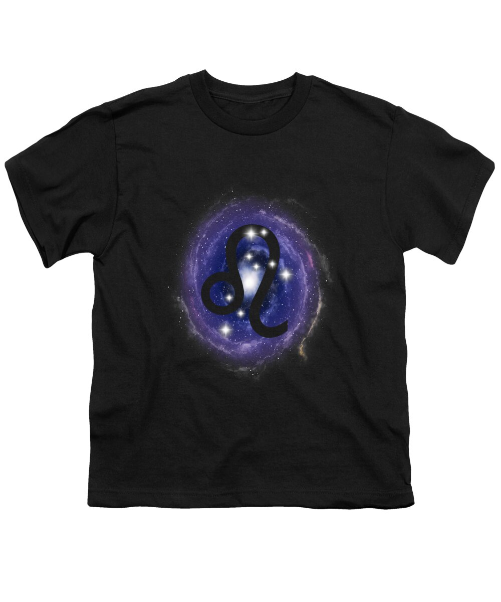 Leo Youth T-Shirt featuring the digital art Leo Zodiac Sign Constellation Stars by Garaga Designs