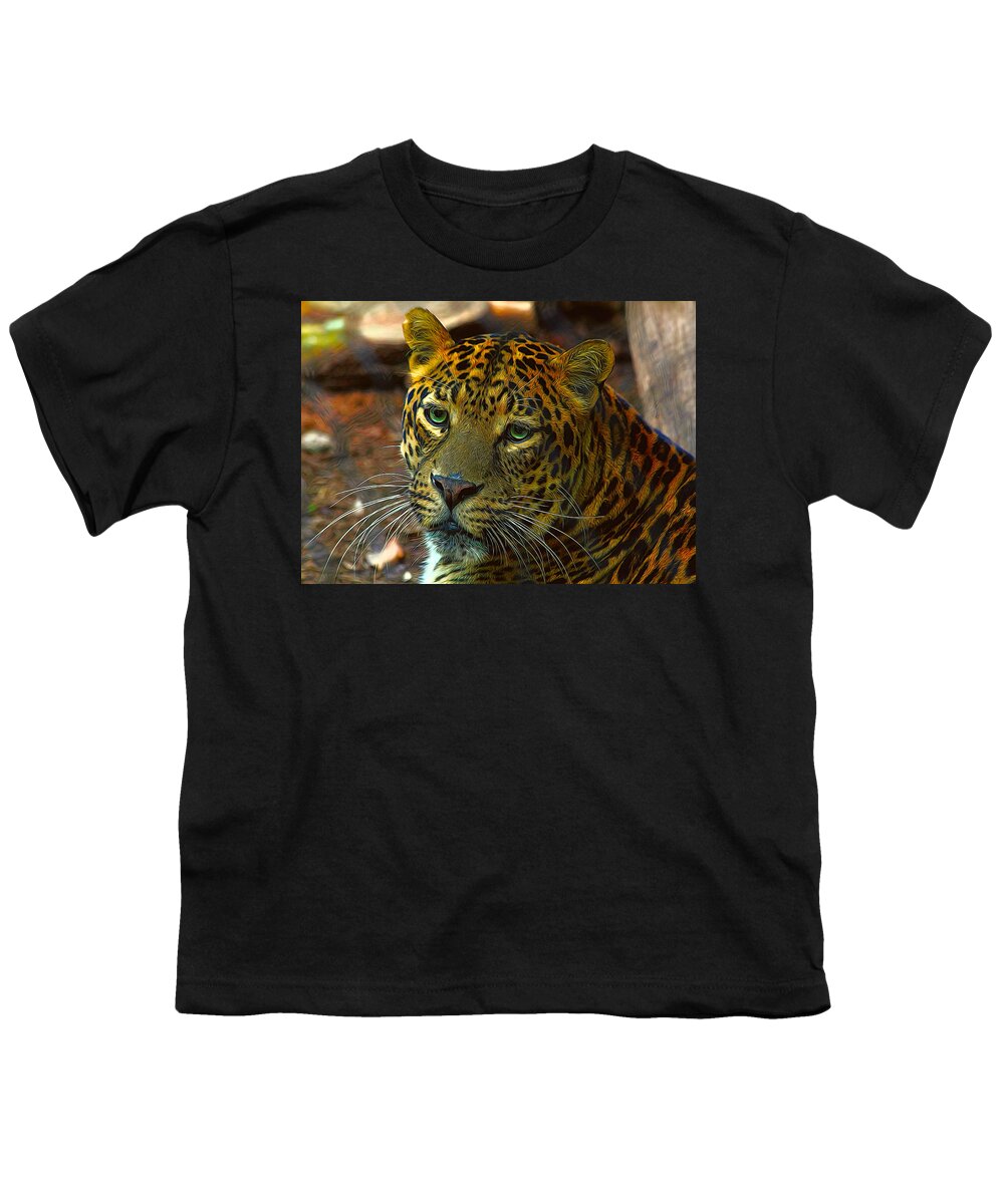 Leopard Youth T-Shirt featuring the photograph Leopard Painted Vibrant Colors by Judy Vincent