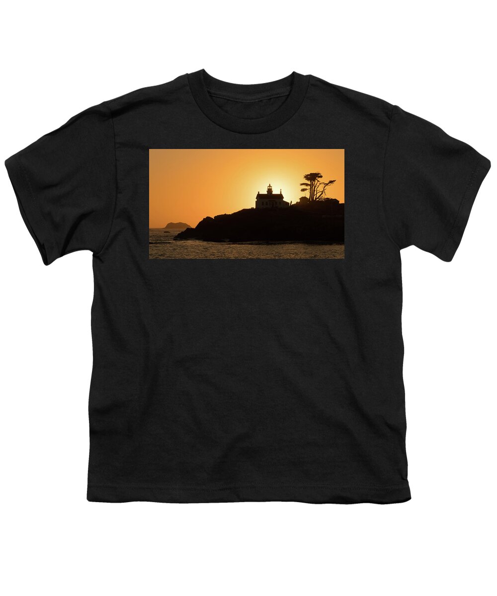 California Youth T-Shirt featuring the photograph Lighthouse Silhouette Crescent City California by Lawrence S Richardson Jr