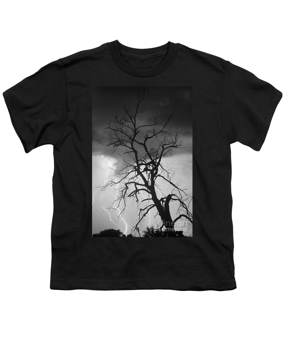 James Bo Insogna Youth T-Shirt featuring the photograph Lightning Tree Silhouette Portrait BW by James BO Insogna