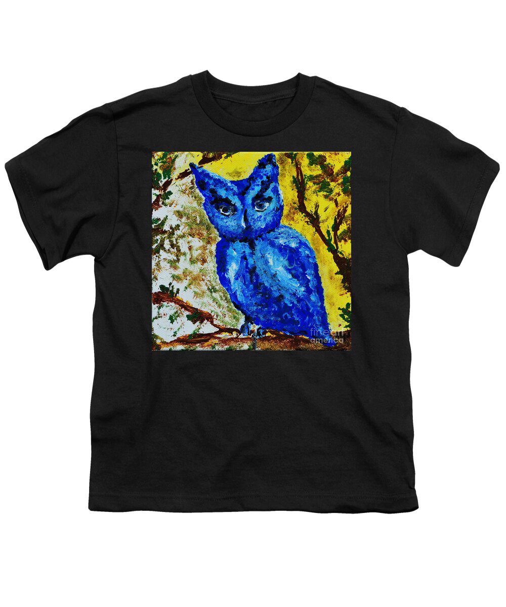 Indiana Youth T-Shirt featuring the painting Little Blue Owl by Alys Caviness-Gober