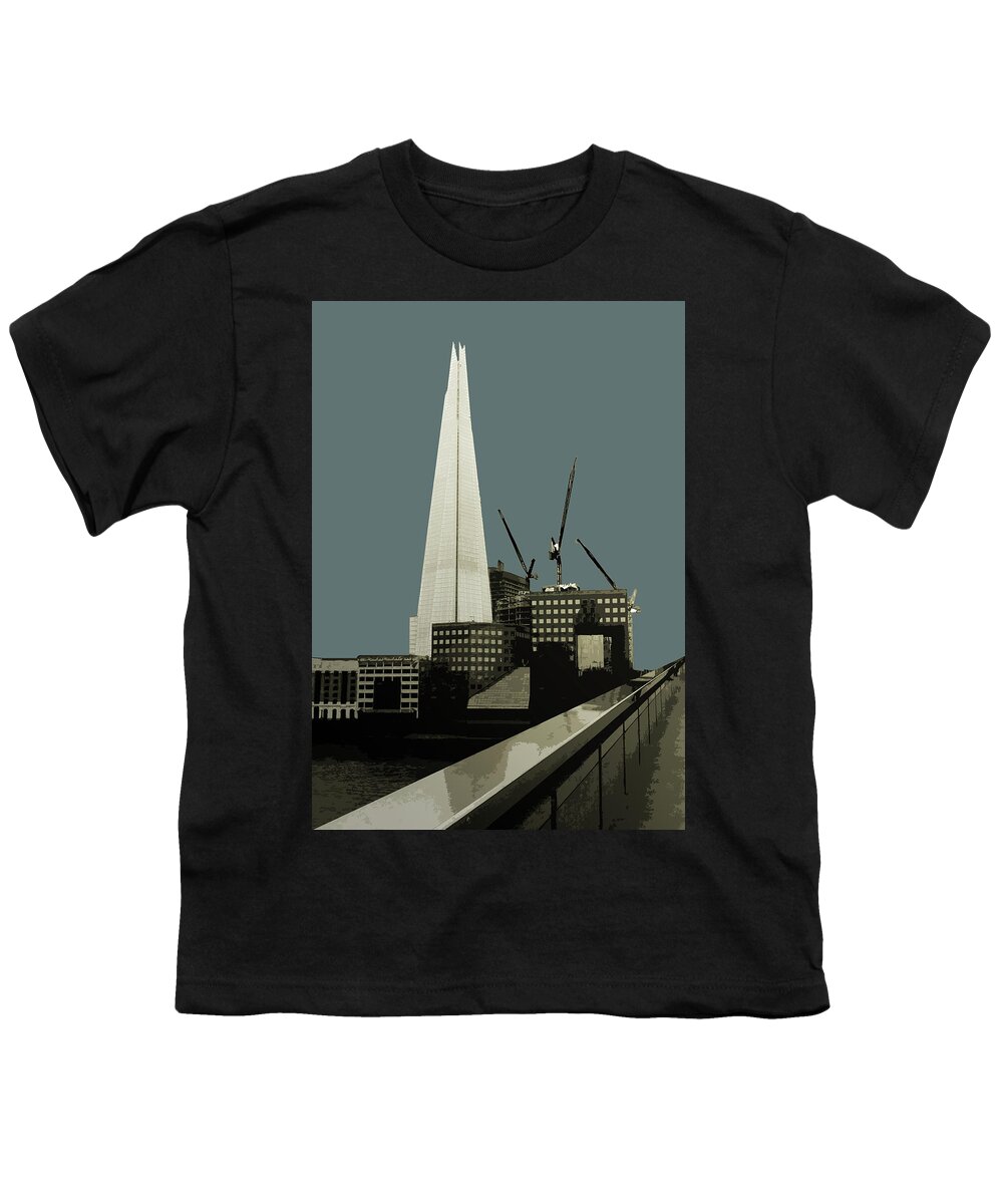 Wheel Youth T-Shirt featuring the painting London - Battersea Power Station - Soft Blue Greys by BFA Prints
