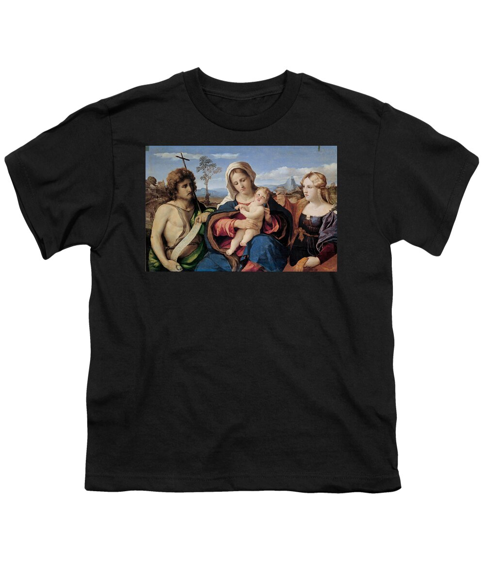 Palma Vecchio Youth T-Shirt featuring the painting Madonna and Child with Saint John the Baptist and Magdalene by Palma Vecchio