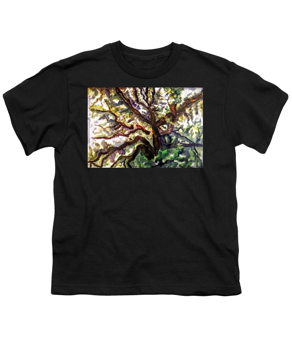 Landscape Youth T-Shirt featuring the painting Majestic Oak by Angela Weddle