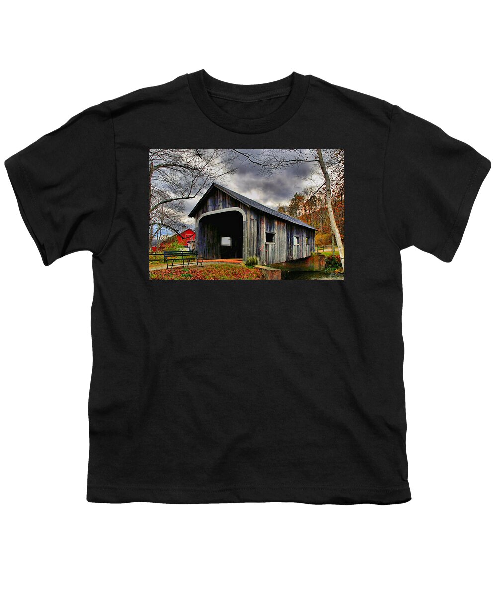 Bridge Youth T-Shirt featuring the photograph McWilliam Covered Bridge by DJ Florek