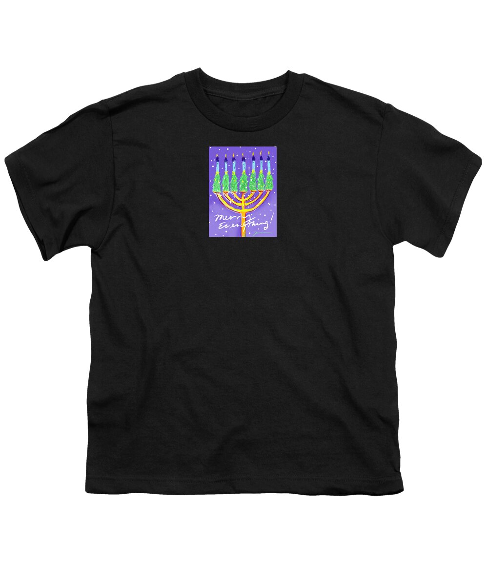 Menorah Youth T-Shirt featuring the painting Merry Everything by Jean Pacheco Ravinski