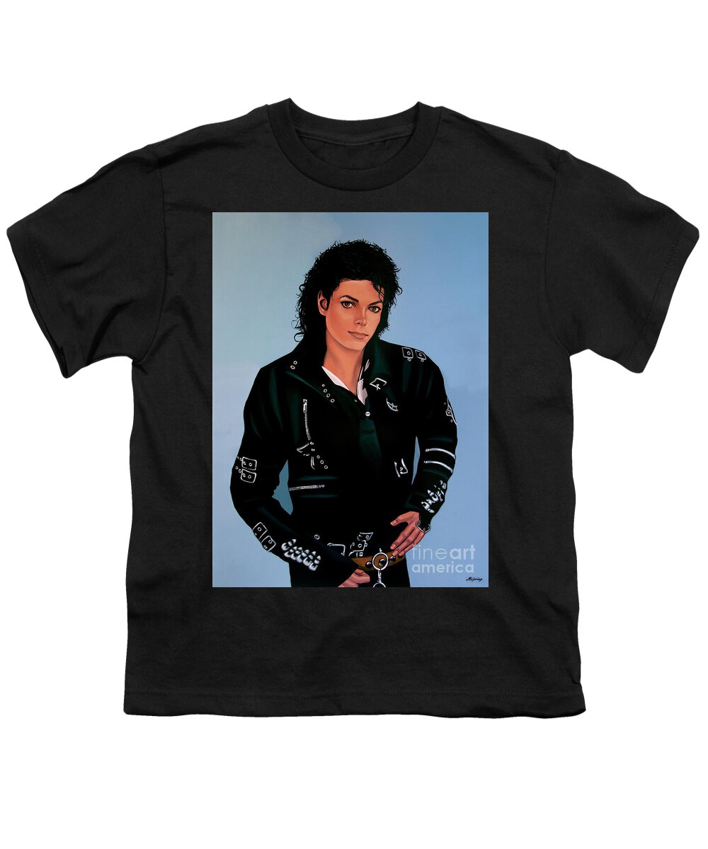 Michael Jackson Youth T-Shirt featuring the painting Michael Jackson Bad by Paul Meijering