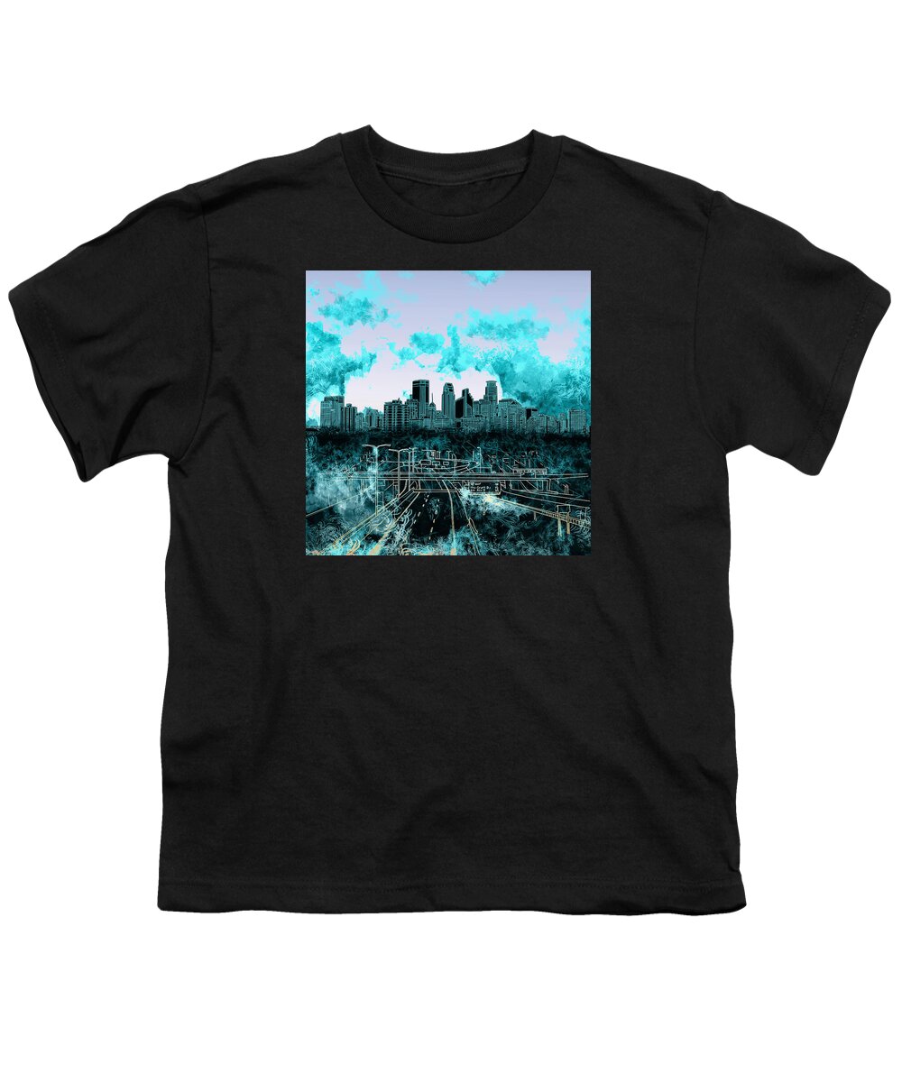 Minneapolis Youth T-Shirt featuring the painting Minneapolis Skyline Abstract 3 by Bekim M
