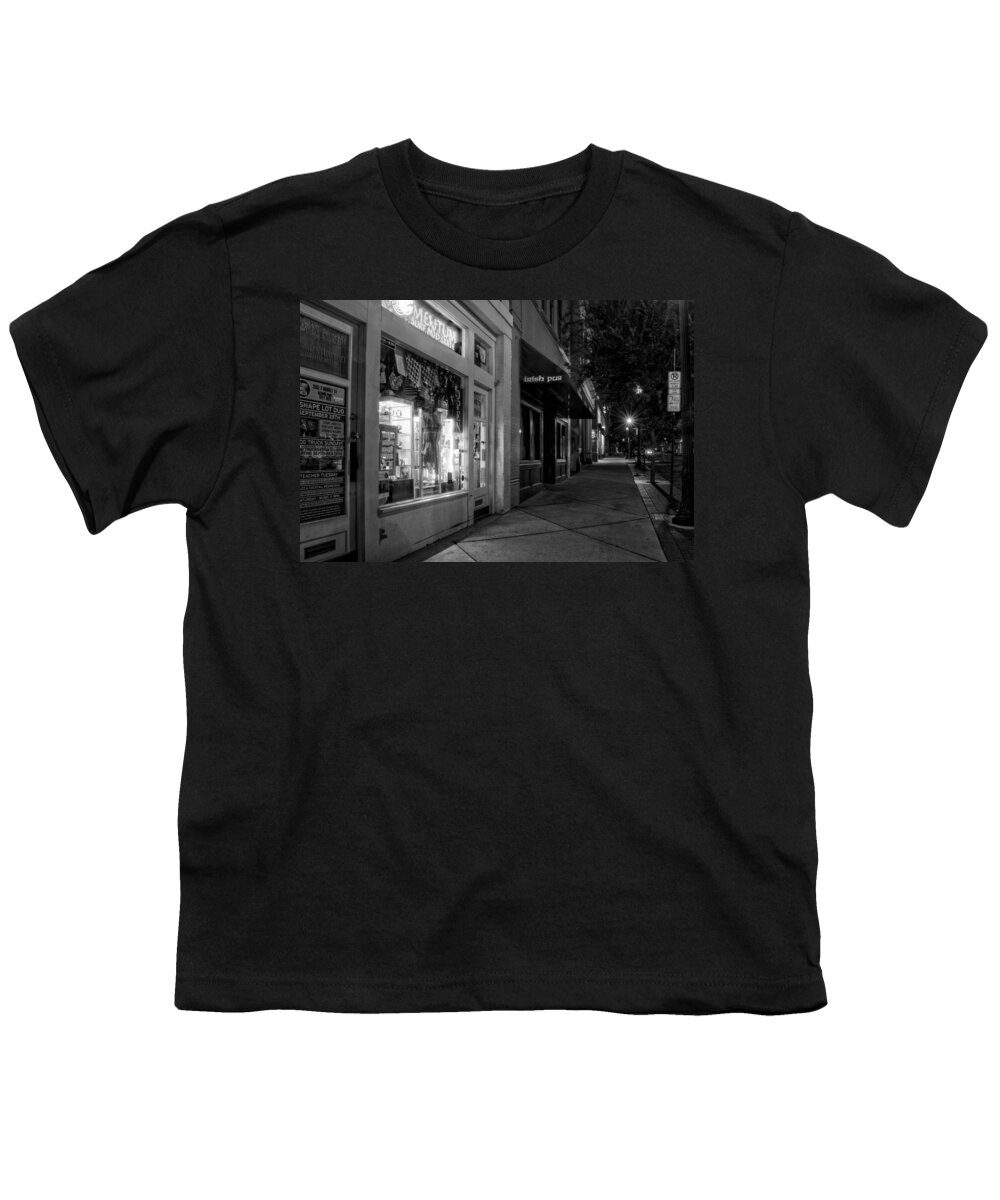 Momentum Surf And Skate Shop Youth T-Shirt featuring the photograph Momentum Surf and Skate in Black and White by Greg and Chrystal Mimbs