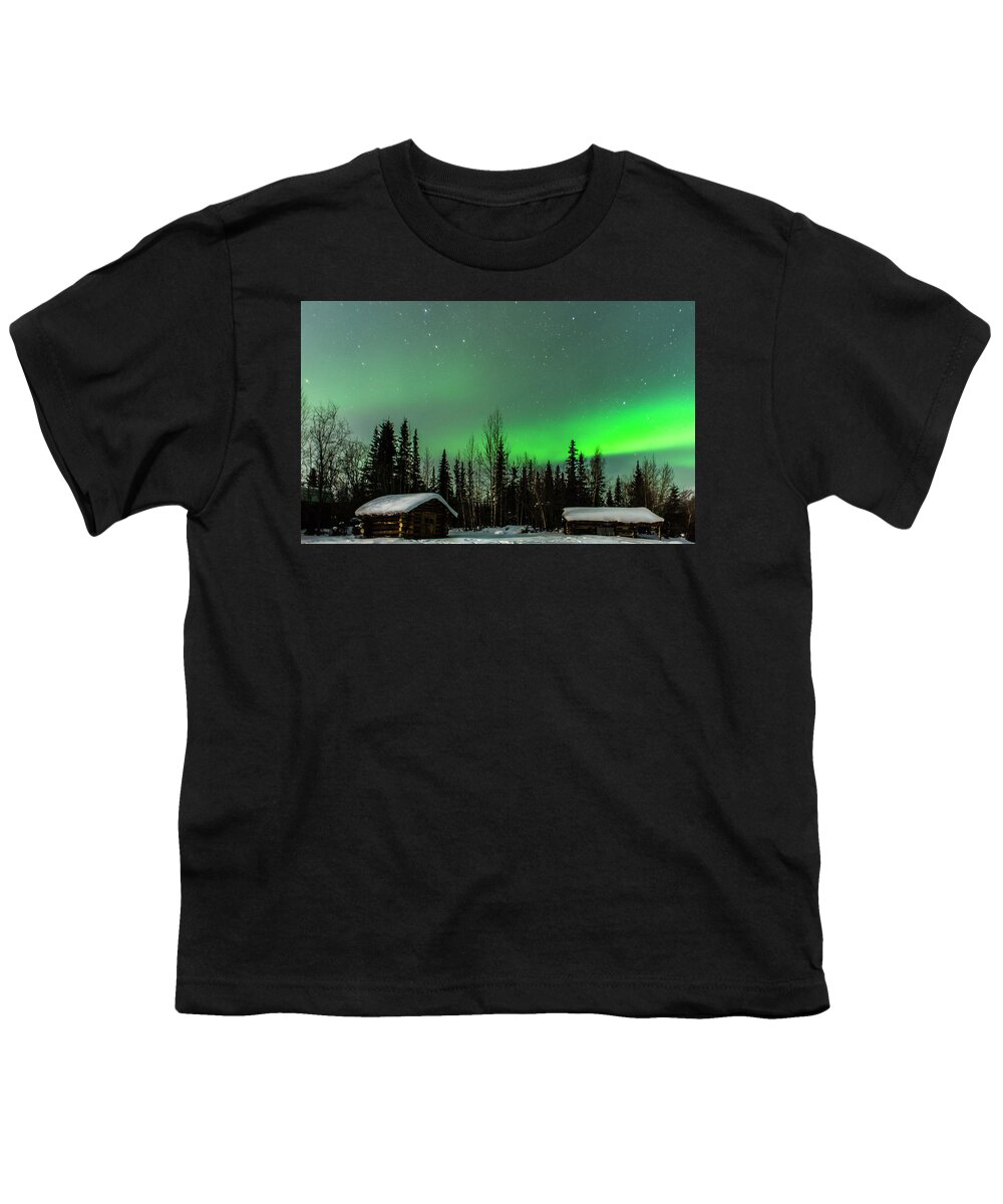 Alaska Youth T-Shirt featuring the photograph Moonlight and Aurora by John Roach