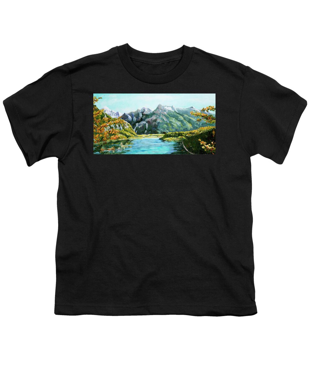 Landscape Youth T-Shirt featuring the painting Mountain Lake by Ingrid Dohm