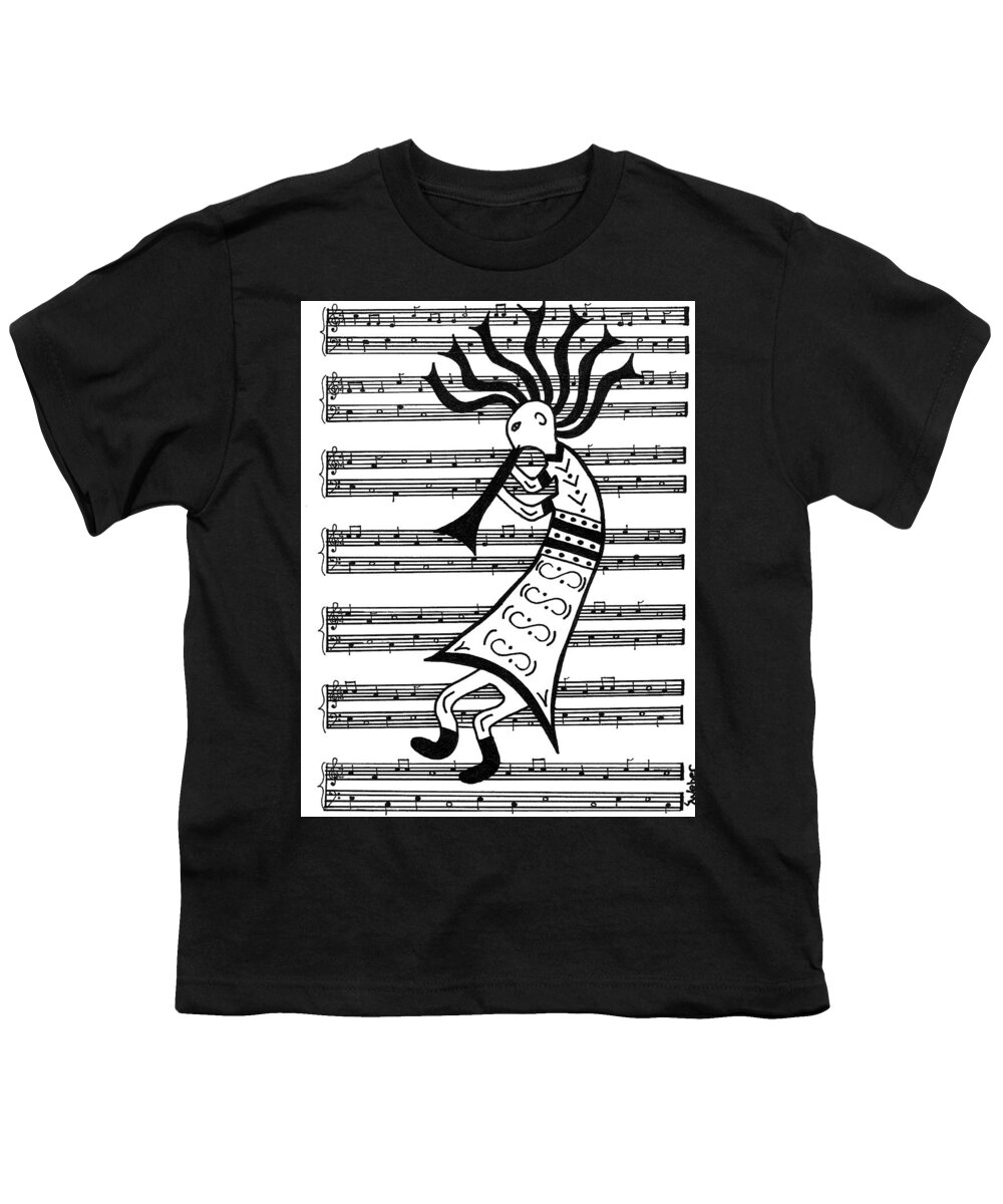 Kokopelli Youth T-Shirt featuring the painting Music Man Kokopelli by Susie WEBER