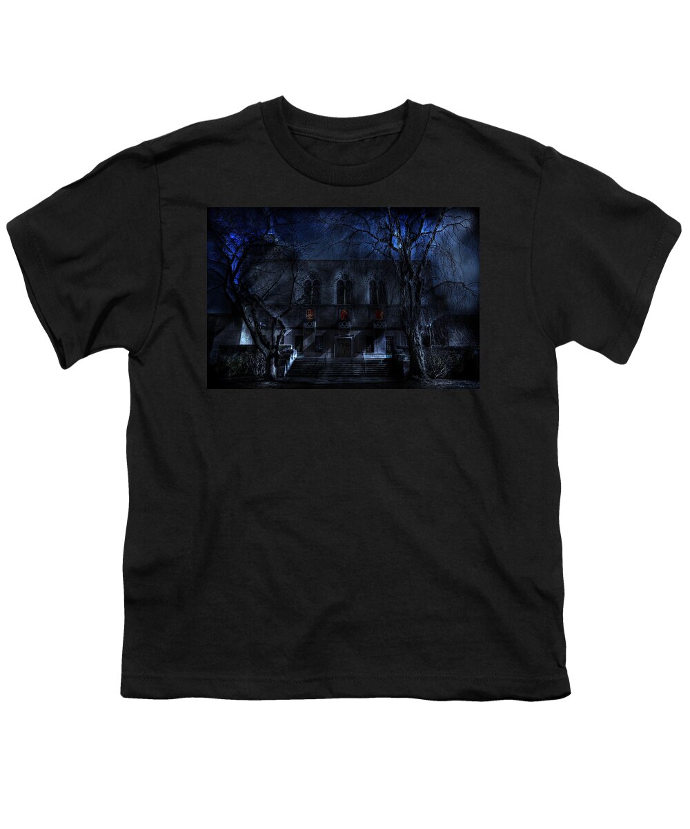 Creepy Youth T-Shirt featuring the photograph Mysterious Zembo Shrine by Shelley Neff