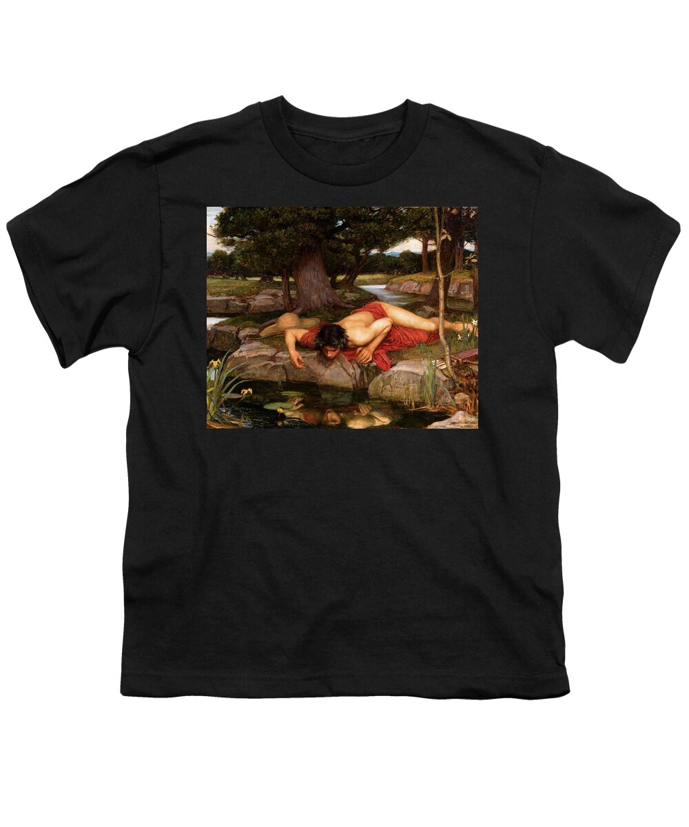 Narcissus Youth T-Shirt featuring the painting Narcissus by John William Waterhouse