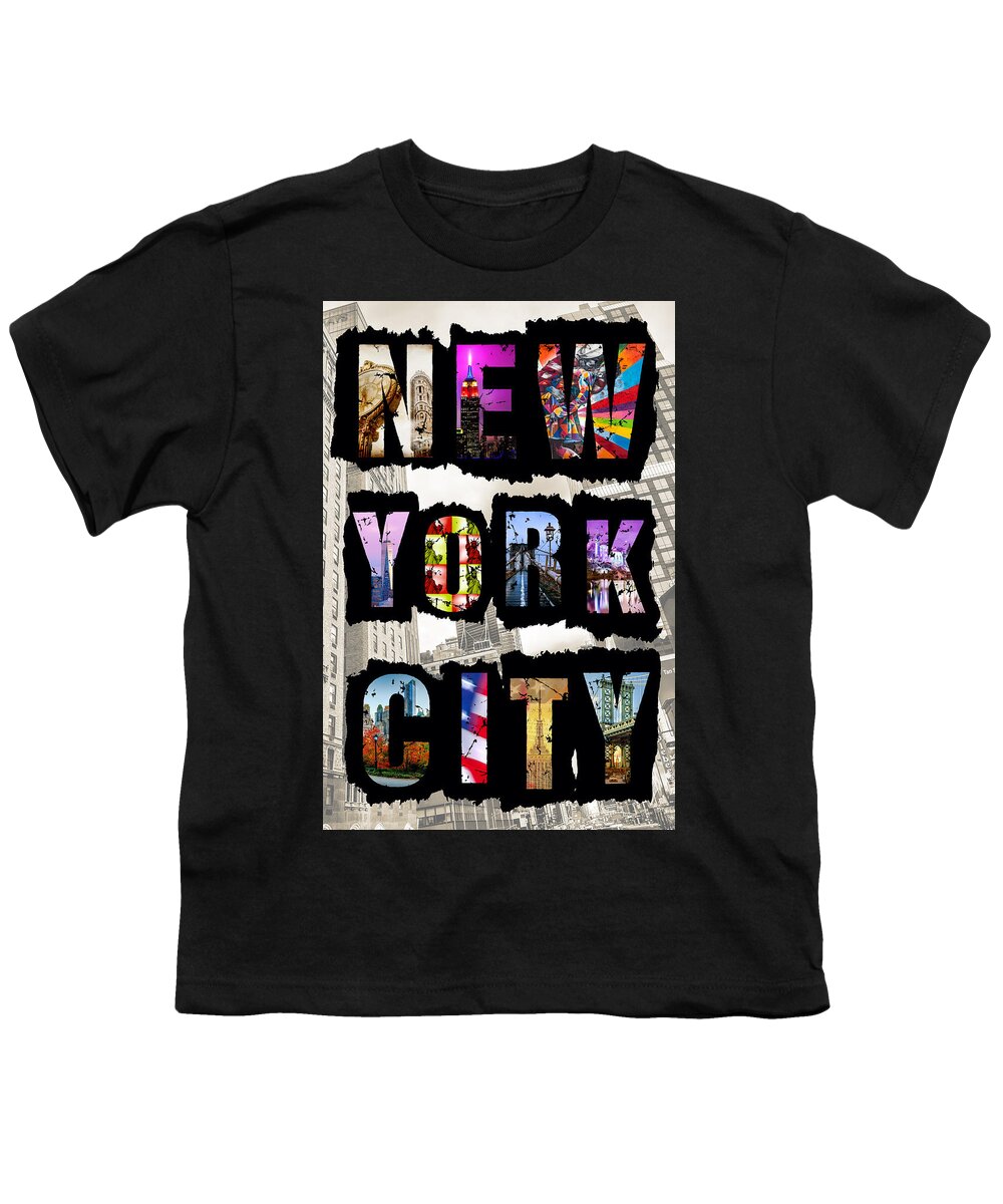 Kissing Sailor Youth T-Shirt featuring the photograph New York City Text by Az Jackson