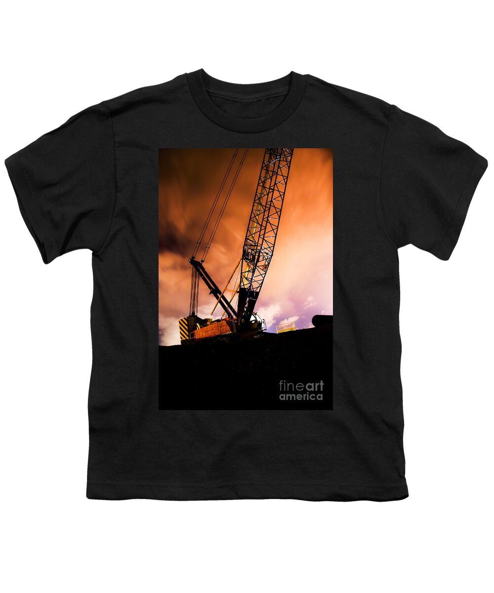 Crane Youth T-Shirt featuring the photograph Night Infrastructure Building Construction by Jorgo Photography