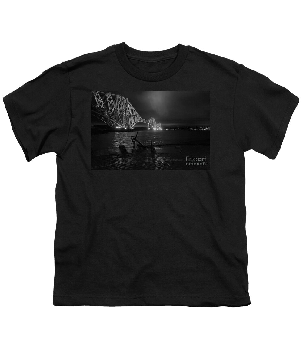 Monochrome Night Bridge Youth T-Shirt featuring the photograph Night on the Other Side by Elena Perelman