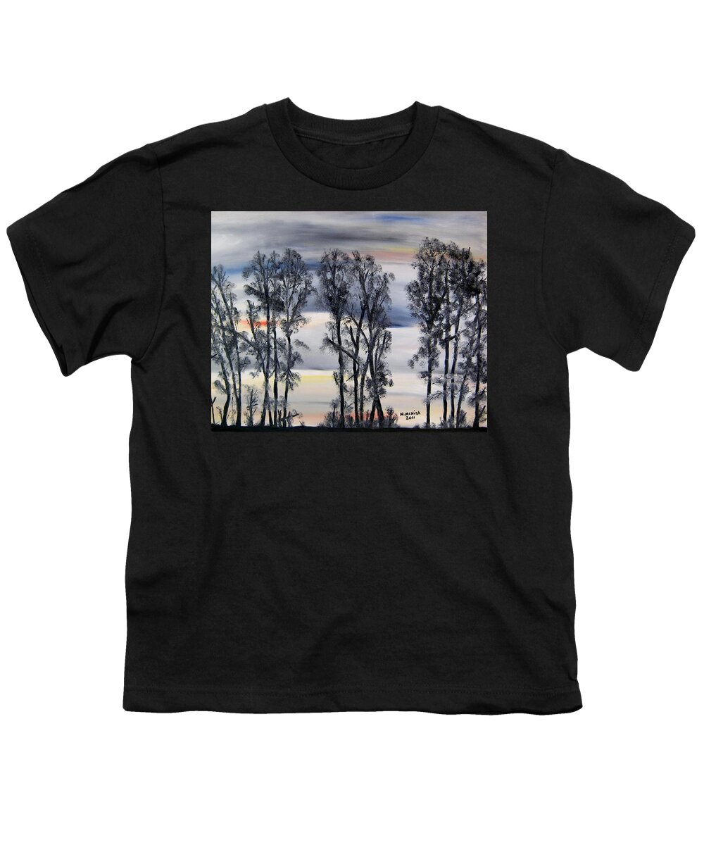 Treeline Youth T-Shirt featuring the painting Nightfall approaching by Marilyn McNish