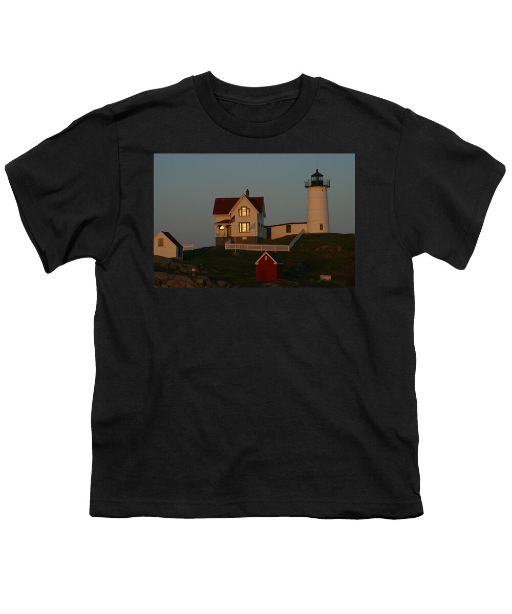 Nubble Light Youth T-Shirt featuring the painting Nubble Light at sunset by Imagery-at- Work